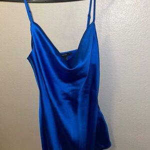 Blue Satin Cowl Neck Top